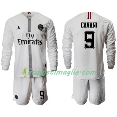 Divisa di Calcio Paris Saint Germain CAVANI 9 Jodan Bianco Bambino Terza 2018/2019 Manica Lunga